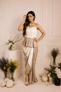 IVORY AND MUSHROOM DRAPED SET