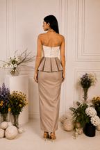 IVORY AND MUSHROOM DRAPED SET