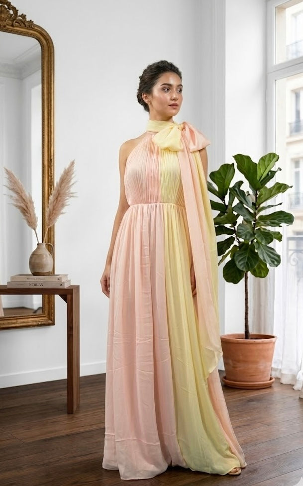 Butter Rose Neck Tie Gown